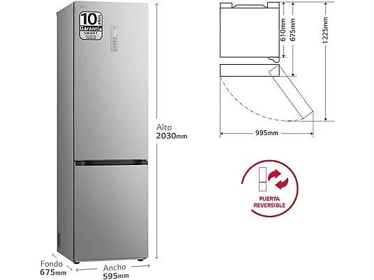 Frigorífico combi - LG GBV5250CPY, Total No Frost, 203 cm, 387 L, DoorCooling+™, FRESHConverter™, Inox antihuellas - Imagen 9